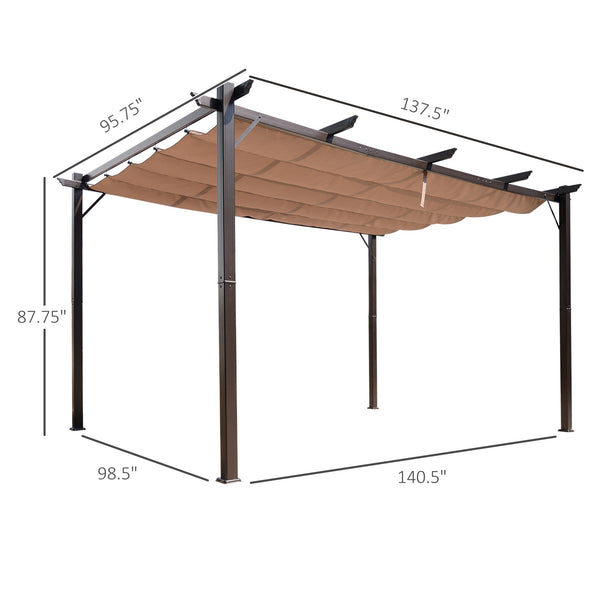 English Elm 10' Outdoor Retractable Pergola Canopy 10' x 13' Aluminum Patio Shelter with UV & Water-Resistant Top Brown W2225141363