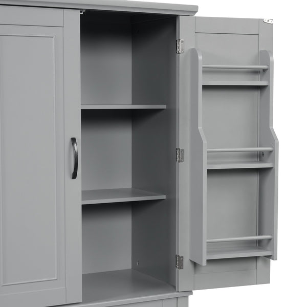 English Elm Bathroom Tall Storage Cabinet with Doors and Drawer, Adjustable Shelf, Anti-Tip Safety, MDF Finish Grey N725P210330E