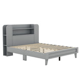 English Elm Full Size Platform Bed With Storage Headboard,Multiple Storage Shelves On Both Sides,Grey