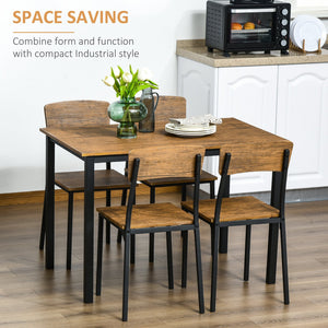 English Elm 5 5 Piece Industrial Dining Table Set for 4, Rustic Brown MDF+Steel, Space-Saving Rectangular Design, Sturdy Chairs W2225141465