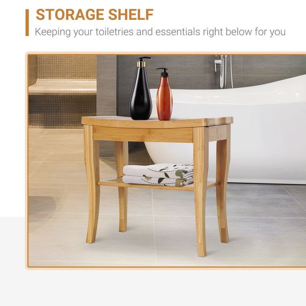 English Elm Long Bamboo Shower Bench Seat with Lower Shelf, 20" Natural Bamboo Spa Stool for Bath & RV Storage W2225141214