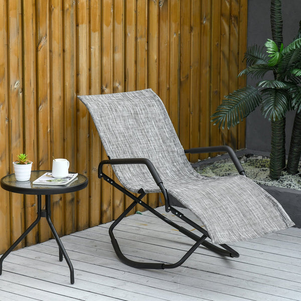 English Elm Rocking Steel Chaise Lounge Rocker for Sunbathing - Foldable Portable Outdoor Patio Recliner Gray W2225141502