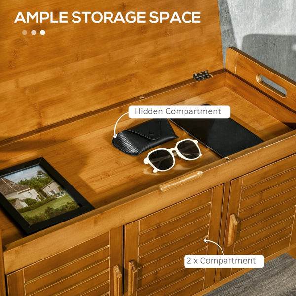 English Elm Shoe Bench With Hidden Storage, Stylish Bamboo Entryway Seating Cushion For Organized Hallways & More W2225141228-GIGA