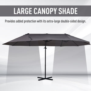 English Elm 14ft Patio Umbrella Extra Large Double-Sided Market Canopy with Crank, UV Protection & Sturdy Base Gray W2225141416