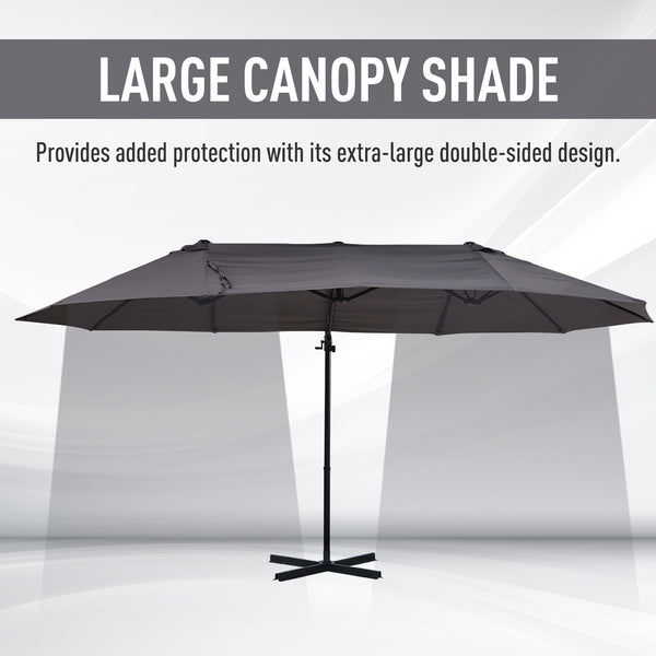 English Elm 14ft Patio Umbrella Extra Large Double-Sided Market Canopy with Crank, UV Protection & Sturdy Base Gray W2225141416