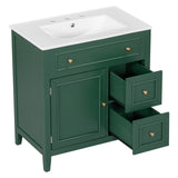 English Elm 30" Bathroom Vanity With Sink Top, Bathroom Vanity Cabinet With Door and Two Drawers, Solid Wood Frame, One Package, Green (Old Sku:Wf311620Aag)