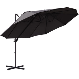 English Elm 14ft Patio Umbrella Extra Large Double-Sided Market Canopy with Crank, UV Protection & Sturdy Base Gray W2225141416