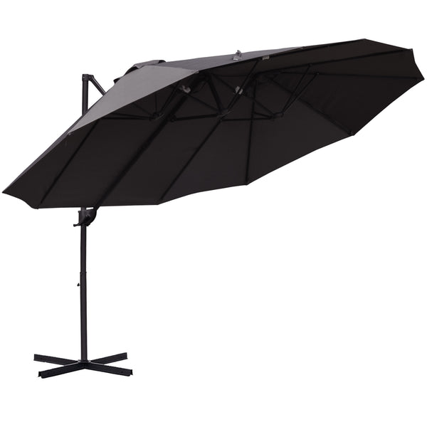 English Elm 14ft Patio Umbrella Extra Large Double-Sided Market Canopy with Crank, UV Protection & Sturdy Base Gray W2225141416