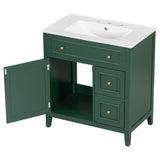 English Elm 30" Bathroom Vanity With Sink Top, Bathroom Vanity Cabinet With Door and Two Drawers, Solid Wood Frame, One Package, Green (Old Sku:Wf311620Aag)