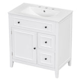 English Elm 30" Bathroom Vanity With Sink Top, Bathroom Vanity Cabinet With Door and Two Drawers, Solid Wood Frame, One Package, White