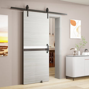 English Elm Crazy Elf Triple Primed Barn Door Slab with Sliding Hardware Kit for Modern Interiors W936S00009