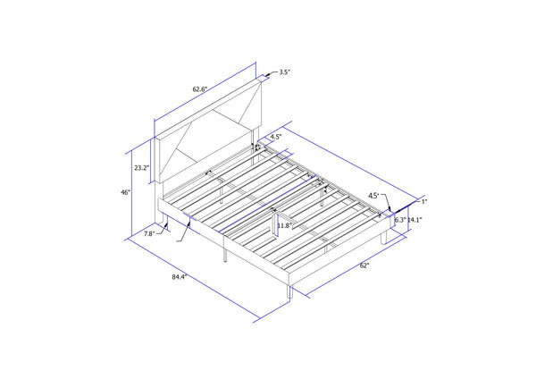 English Elm Queen Upholstered Platform Bed Frame with Headboard, Gray Fabric, Strong Slats, 500lb Limit, No Box Spring Needed W2297141354