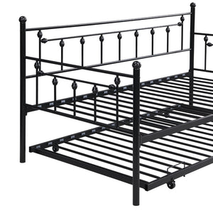 English Elm Daybed with Pull Out Trundle Matte Black Steel Frame for Kids or Guest Rooms W311128174
