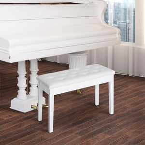 English Elm Piano Duet Bench with Tufted Faux Leather Seat and Glossy Rubberwood Frame — Lightweight, Durable Performance Seat White W2225141447
