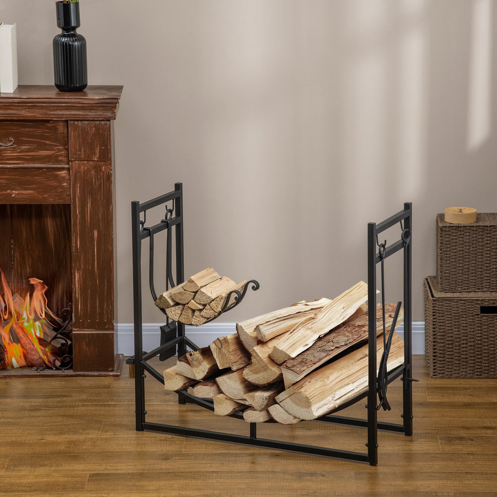 English Elm Firewood Rack With Tools - Durable Indoor/Outdoor Holder, 2-Tier Design For Organized Storage & Airflow W2225141384