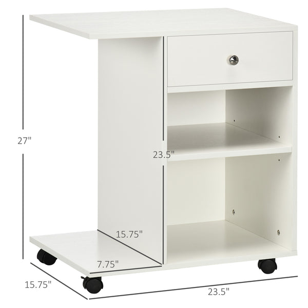 English Elm Mobile Printer Stand with Locking Casters, Adjustable Shelf, Drawer & CPU Holder — Compact White 27" W2225141487