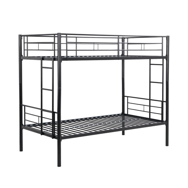 English Elm Metal Twin Over Bunk Bed with Stairs Steel Frame Kids Shared Bedroom Black W311120498
