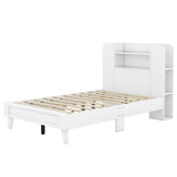 English Elm Twin Size Platform Bed With Storage Headboard,Multiple Storage Shelves On Both Sides,White