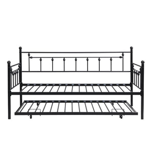 English Elm Daybed with Pull Out Trundle Matte Black Steel Frame for Kids or Guest Rooms W311128174