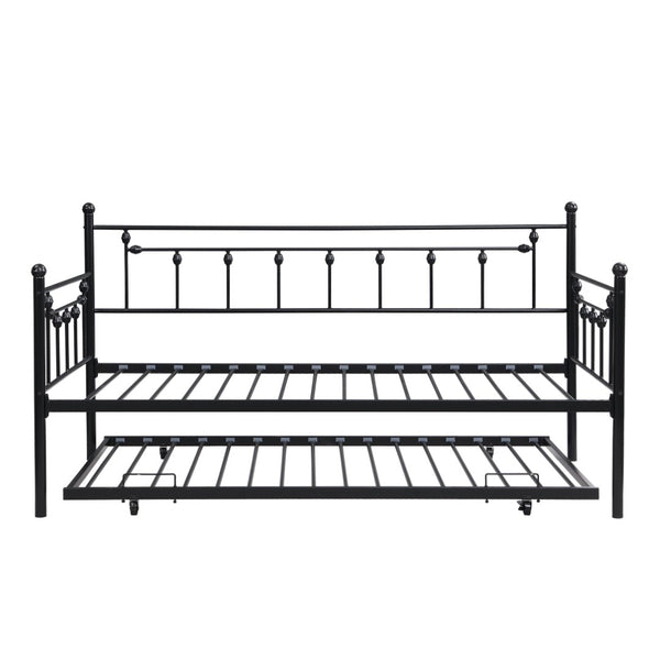 English Elm Daybed with Pull Out Trundle Matte Black Steel Frame for Kids or Guest Rooms W311128174