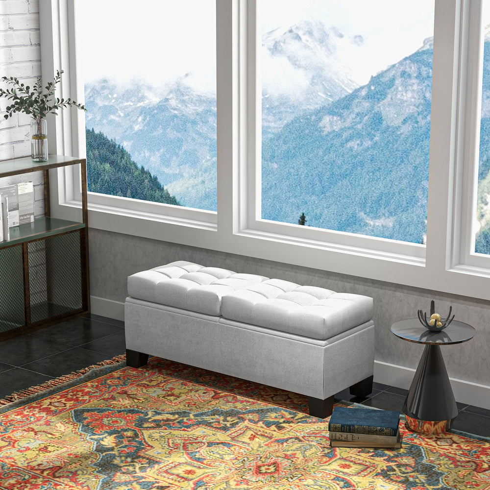 English Elm 46" Storage Ottoman Bench - Tufted Linen Seat with Steel Frame, Hidden Storage & 396lb Capacity W2225141462