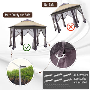 English Elm 13' Hexagonal Pop Up Gazebo Tent with 6 Zippered Mesh Walls, Steel Frame, UV & Water-Resistant Canopy W2225141508