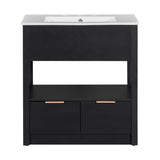 English Elm 30" Bathroom Vanity With Sink Top, Bathroom Cabinet With Open Storage Shelf and Two Drawers, One Package, Black