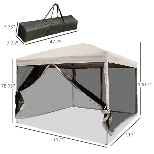 English Elm 210D 10'x10' Pop Up Canopy with Zippered Mesh Walls, Steel Frame, Adjustable Height, Carry Bag (Beige) W2225141409