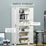 English Elm Industrial Kitchen Pantry Cabinet With 4 Door Cupboard and Storage Shelves, Freestanding Storage Cabinet, White