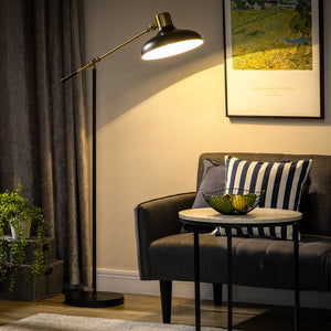 English Elm Adjustable Industrial Floor Lamp Black Gold – Rotatable Arm & Shade, Height Adjustable 48.8–65" W2225141496