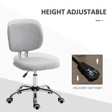 English Elm Cute Armless Office Chair, Teddy Fleece Fabric Computer Desk Chair, Vanity Task Chair With Adjustable Height, Swivel Wheels, Mid Back, Light Gray