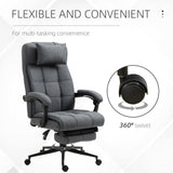 English Elm Executive Linen-Feel Fabric Office Chair High Back Swivel Task Chair With Adjustable Height Upholstered Retractable Footrest, Headrest and Padded Armrest, Dark Grey