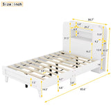 English Elm Twin Size Platform Bed With Storage Headboard,Multiple Storage Shelves On Both Sides,White