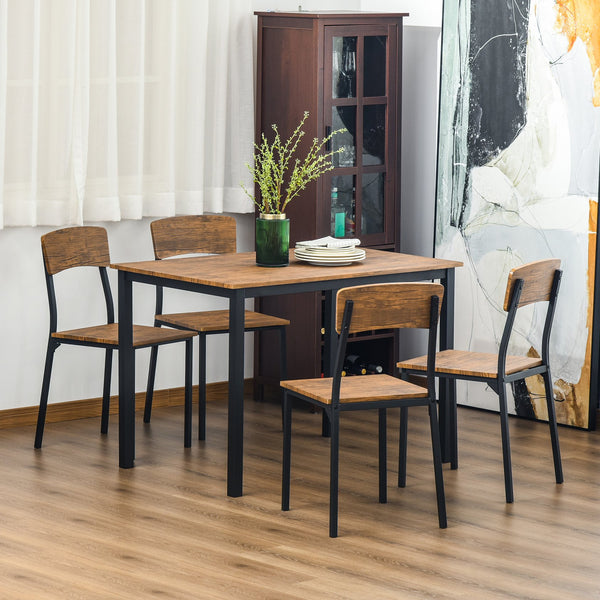 English Elm 5 5 Piece Industrial Dining Table Set for 4, Rustic Brown MDF+Steel, Space-Saving Rectangular Design, Sturdy Chairs W2225141465