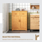 English Elm Bathroom Storage Cabinet, Bamboo Floor Cabinet With Drawers, Double Doors and Adjustable Shelves, Natural