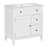 English Elm 30" Bathroom Vanity With Sink Top, Bathroom Vanity Cabinet With Door and Two Drawers, Solid Wood Frame, One Package, White