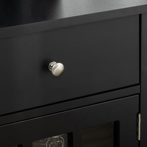 English Elm Sideboard Elegant Black Buffet Cabinet with Glass Doors, Adjustable Shelf, 2 Drawers & Anti-Tip Safety W2225141471