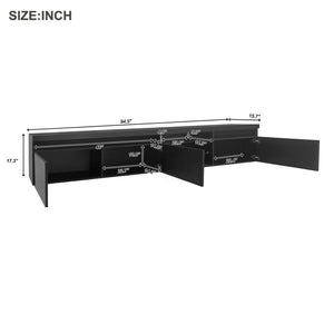 English Elm Unique Low Profile Media Console with Led Lighting Glass Shelves Fits Tvs to 105 Black N721S000057B
