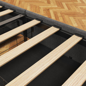 English Elm Full Upholstered Full Bed with RGB LED Headboard, 4 Sliding Storage Drawers, Wings Design DARK GREY W1960S00002