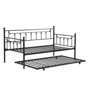 English Elm Daybed with Pull Out Trundle Matte Black Steel Frame for Kids or Guest Rooms W311128174