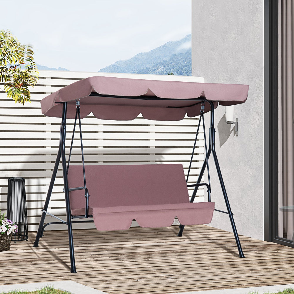 English Elm 3-Seat Cushioned Outdoor Patio Swing with Adjustable Tilt Canopy, Steel A-Frame, Removable Covers W2225141405