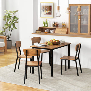 English Elm 5 5 Piece Industrial Dining Table Set for 4, Rustic Brown MDF+Steel, Space-Saving Rectangular Design, Sturdy Chairs W2225141465