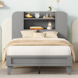 Grey Platform Bed with Storage Headboard: Funny Design, Solid Construction, Space Saving - 85.6