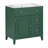 English Elm 30" Bathroom Vanity With Sink Top, Bathroom Vanity Cabinet With Door and Two Drawers, Solid Wood Frame, One Package, Green (Old Sku:Wf311620Aag)