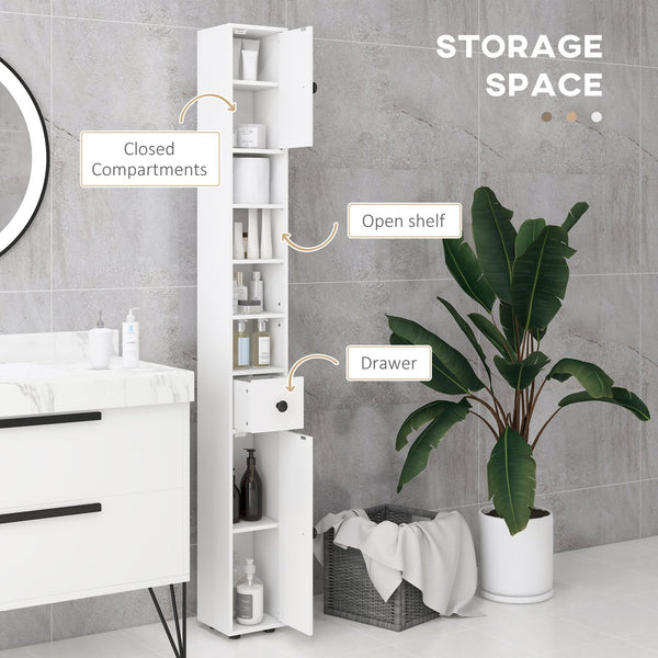 English Elm Kleankin Tall 71" Bathroom Storage Cabinet with Open Shelves, Anti-Tip Slim Organizer for Small Spaces White W2225141218
