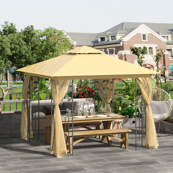 English Elm 10' Outdoor Retractable Pergola Canopy with Aluminum Frame, UV-Proof Fabric, Smooth Slide Rails for Patio Comfort Beige W2225141393
