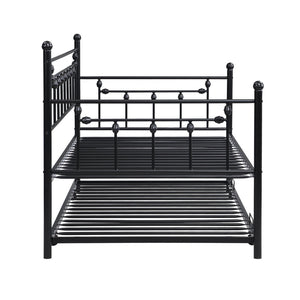 English Elm Daybed with Pull Out Trundle Matte Black Steel Frame for Kids or Guest Rooms W311128174