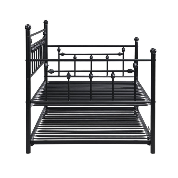 English Elm Daybed with Pull Out Trundle Matte Black Steel Frame for Kids or Guest Rooms W311128174