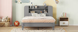 English Elm Full Size Platform Bed With Storage Headboard,Multiple Storage Shelves On Both Sides,Grey