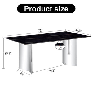 English Elm Modern Faux Marble Glass Top Dining Table with Polished Silver Legs for Elegant Spaces W1151S03375